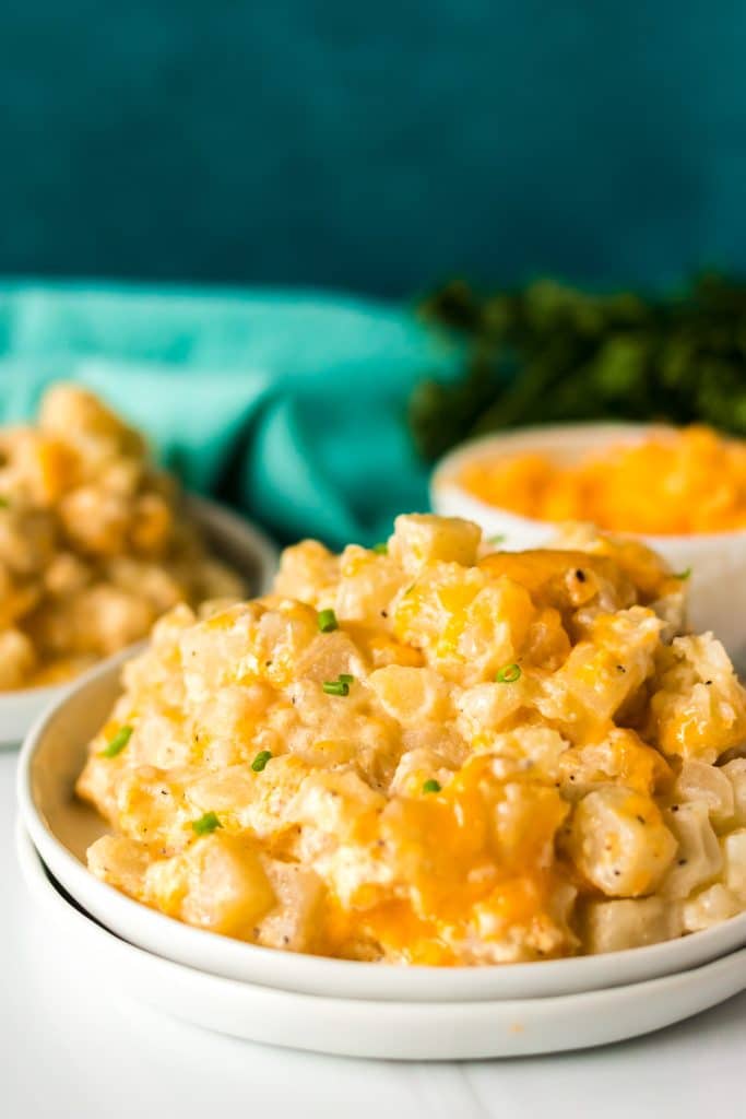 plate of cheesy potatoes.