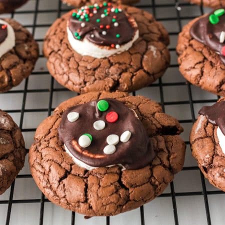 hot chocolate cookie on a wire cooling rack.