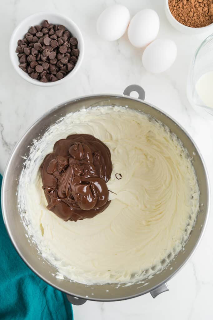 melted chocolate in a cream cheese mixture.