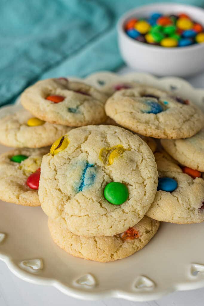 plate of M&M sugar cookies.