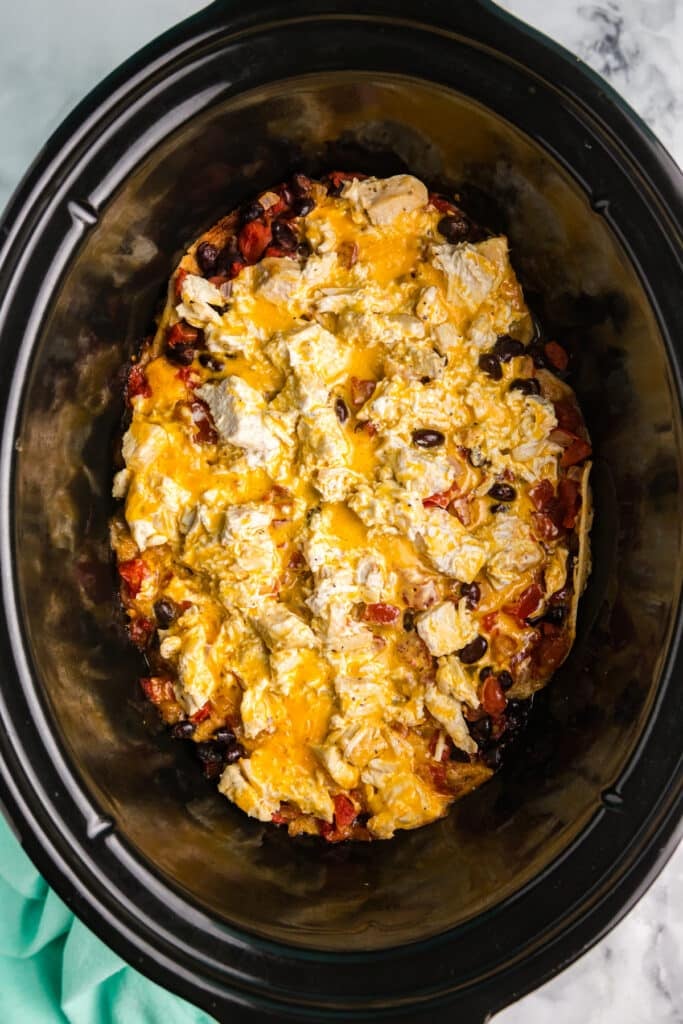 melted cheese in a crockpot casserole.