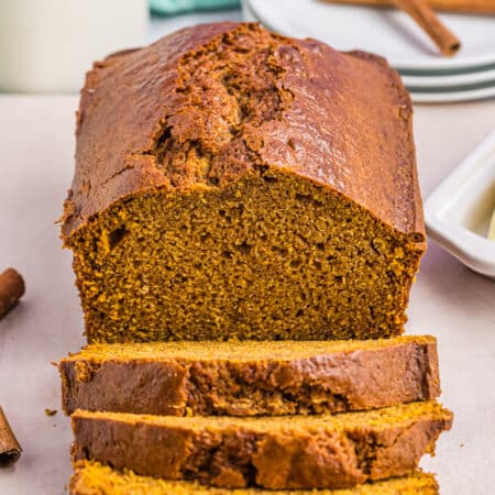 sliced loaf of pumpkin bread.