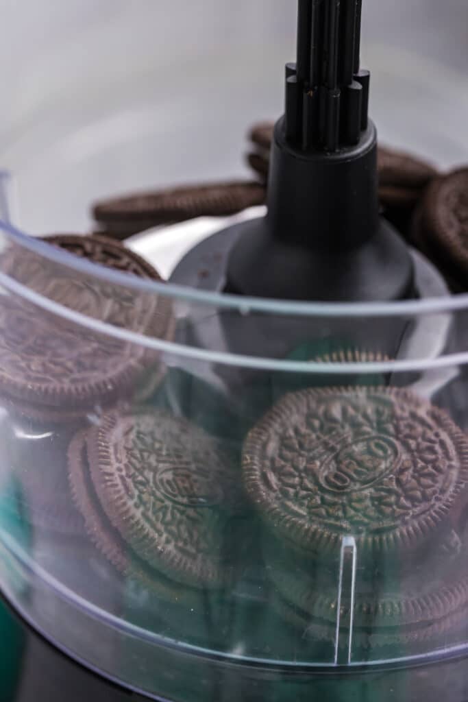 Whole Oreos in a food processor.