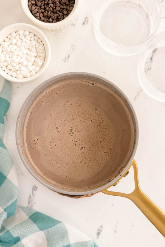 A saucepan of homemade hot cocoa.