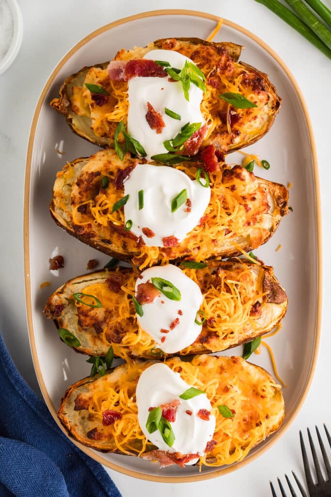 platter of loaded twice baked potatoes.